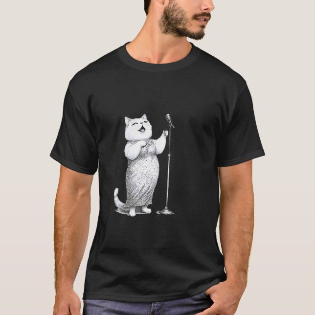 Singing Cat Microphone Stage Star Fun T-Shirt (Front)