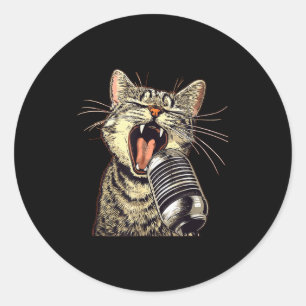 Singing Cat With Karaoke Mic Costume  Classic Round Sticker