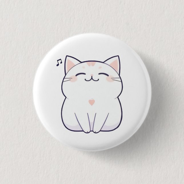Singing Cat with Music Note Kawaii Design 3 Cm Round Badge (Front)