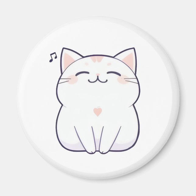 Singing Cat with Music Note Kawaii Design Magnet (Front)