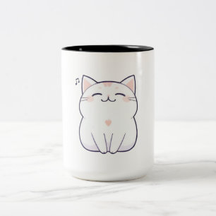 Singing Cat with Music Note Kawaii Design Two-Tone Coffee Mug