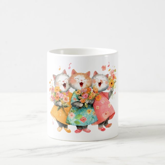 Singing Cats Holding Bouquets Coffee Mug (Center)