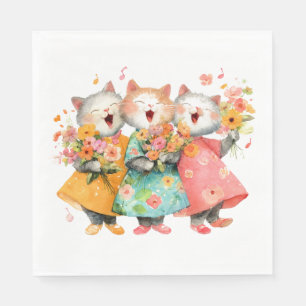 Singing Cats Holding Bouquets Napkin