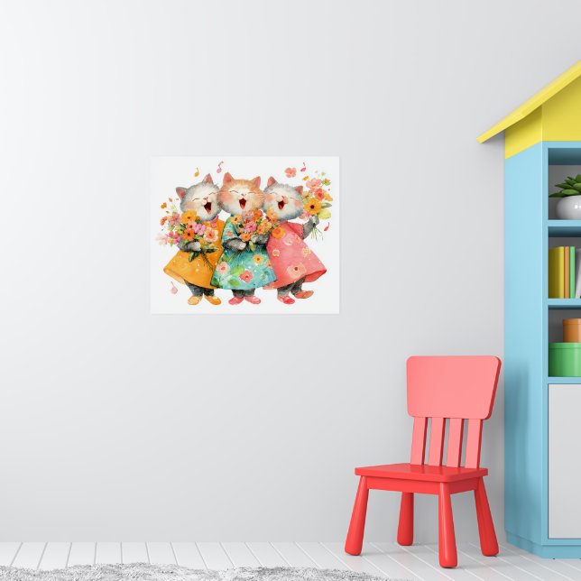Singing Cats Holding Bouquets Poster (Nursery 1)
