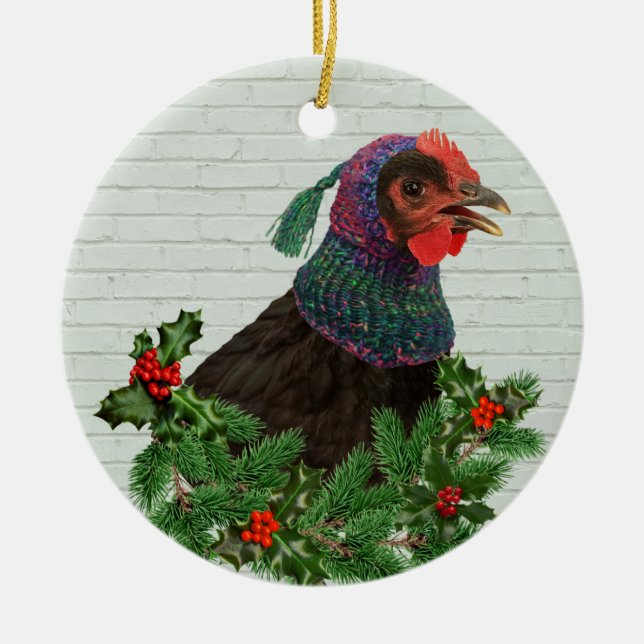 Singing Chicken Ceramic Tree Decoration (Front)