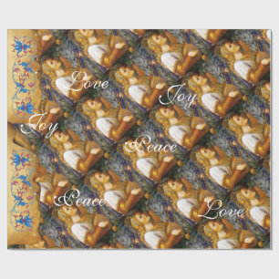 SINGING CHRISTMAS ANGEL ,JOY PEACE LOVE PARCHMENT WRAPPING PAPER
