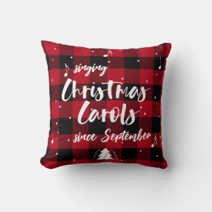 Singing Christmas Carols Red Buffalo Plaid Cushion