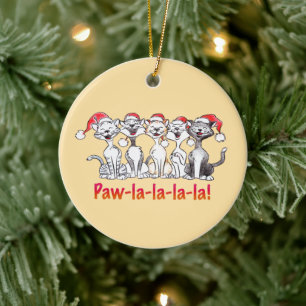 Singing Christmas Cats with Santa Hats Ceramic Tree Decoration