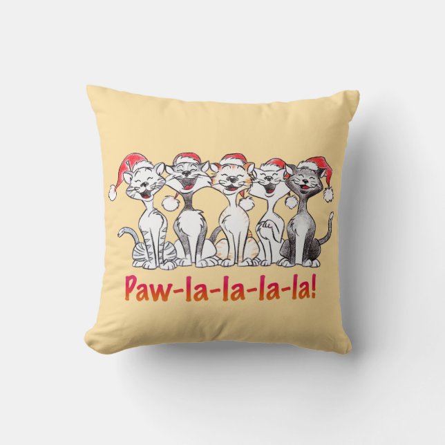 Singing Christmas Cats with Santa Hats Cushion (Front)