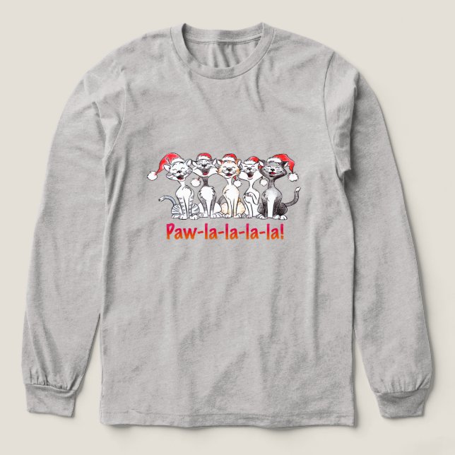 Singing Christmas Cats with Santa Hats Tri-Blend Shirt (Design Front)