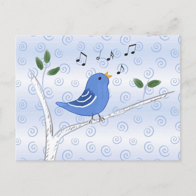 Singing Cute Blue Bird Postcard (Front)