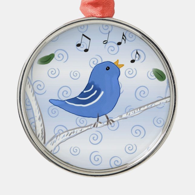 Singing Cute Bluebird on a Branch Ornament (Front)
