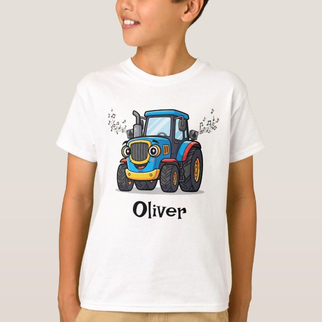 Singing Cute Musical Blue Tractor T-Shirt (Front)