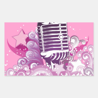 singing diva vintage microphone stars and swirls rectangular sticker