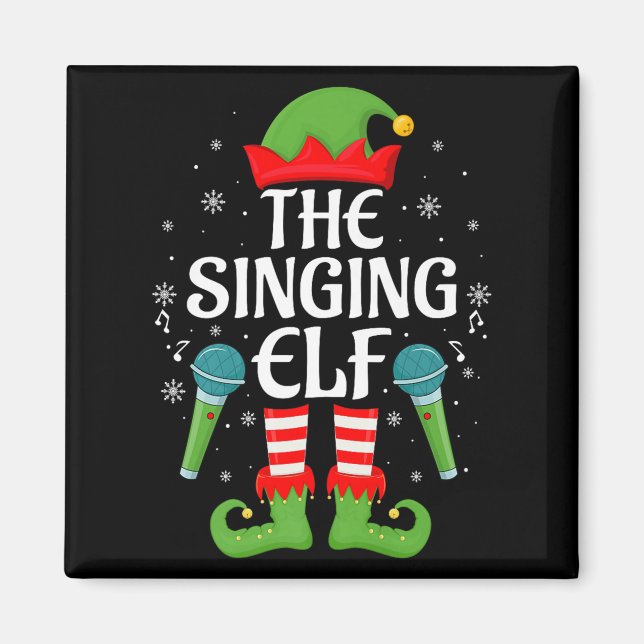 Singing Elf Christmas Family Men Women Kids Elf Sq Magnet (Front)