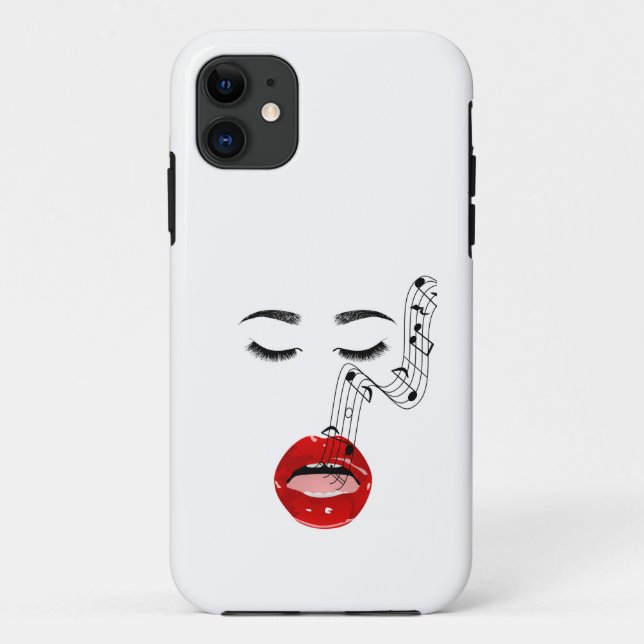 Singing Female Face with Musical Notes Phone Case (Back)