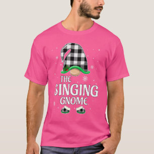 Singing Gnome Buffalo Plaid Christmas Matching Fam T-Shirt
