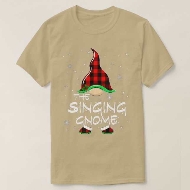 Singing Gnome Buffalo Plaid Matching Family Christ T-Shirt (Design Front)