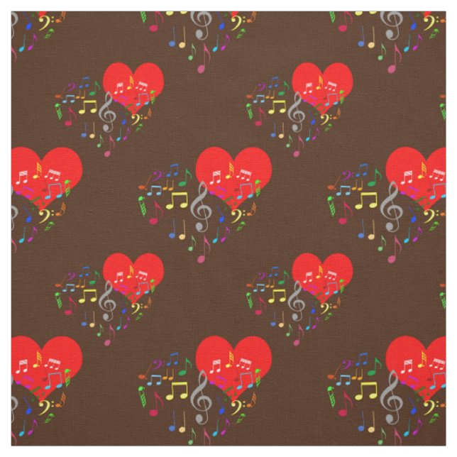 Singing Heart Pattern. Colour Notes, Brown Backdro Fabric (Swatch)