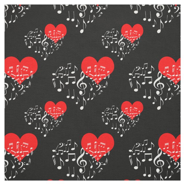 Singing Heart Pattern. White Notes, Black Backdrop (Swatch)