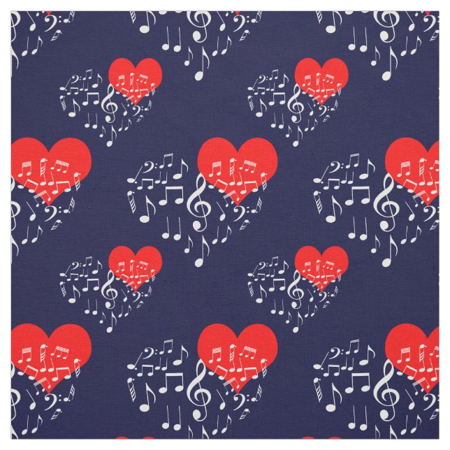 Singing Heart Pattern. White Notes, Navy Backdrop (Swatch)