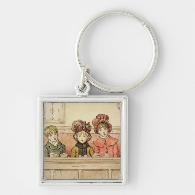 Singing in church (w/c on paper) key ring (Front)