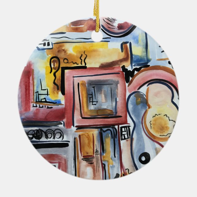 Singing In The Kitchen-Hand Painted Abstract Art Ceramic Tree Decoration (Back)