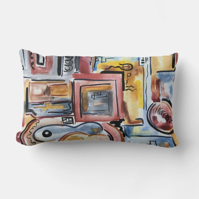 Singing In The Kitchen-Hand Painted Abstract Art Lumbar Cushion (Front)