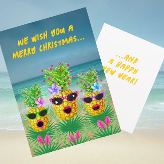 Singing Lady Pineapples Tropical Flat Holiday Card