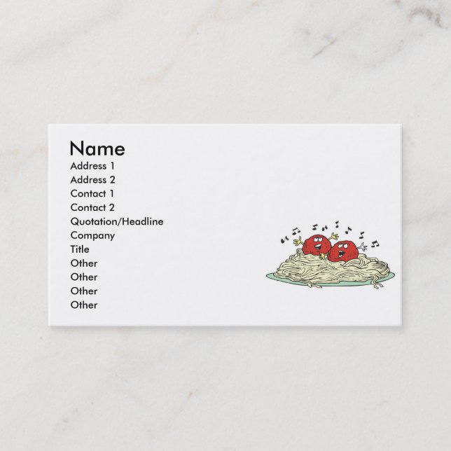 singing meatballs on spaghetti business card (Front)