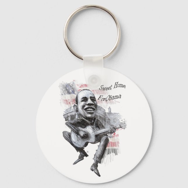 Singing Obama with flag Key Ring (Front)