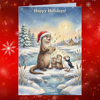 Singing Otter Cute Animal Christmas Folded Holiday Card