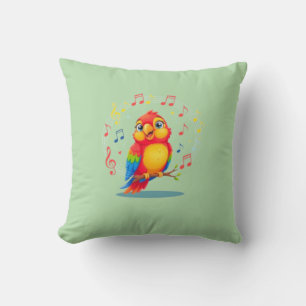 **Singing Parrot – Cute Parrot Singing Illustratio Cushion