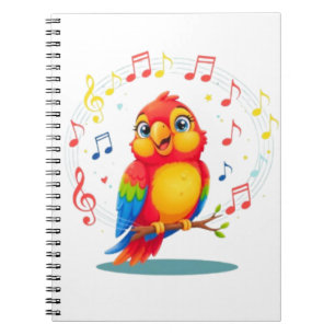**Singing Parrot – Cute Parrot Singing Illustratio Notebook