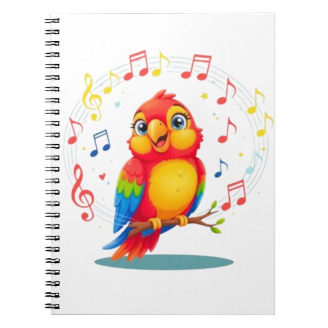 **Singing Parrot – Cute Parrot Singing Illustratio Notebook (Front)