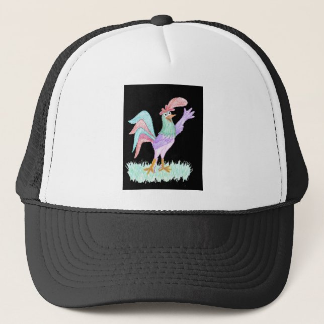 Singing Rooster on Black by Wendy C. Allen Trucker Hat (Front)