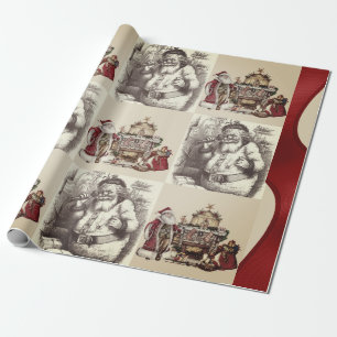 Singing Santa Vintage Collage Christmas Wrapping Paper