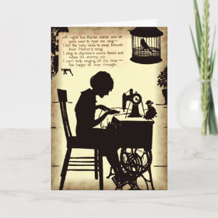 Singing Sewing Lady Vintage Fairy Poem Card