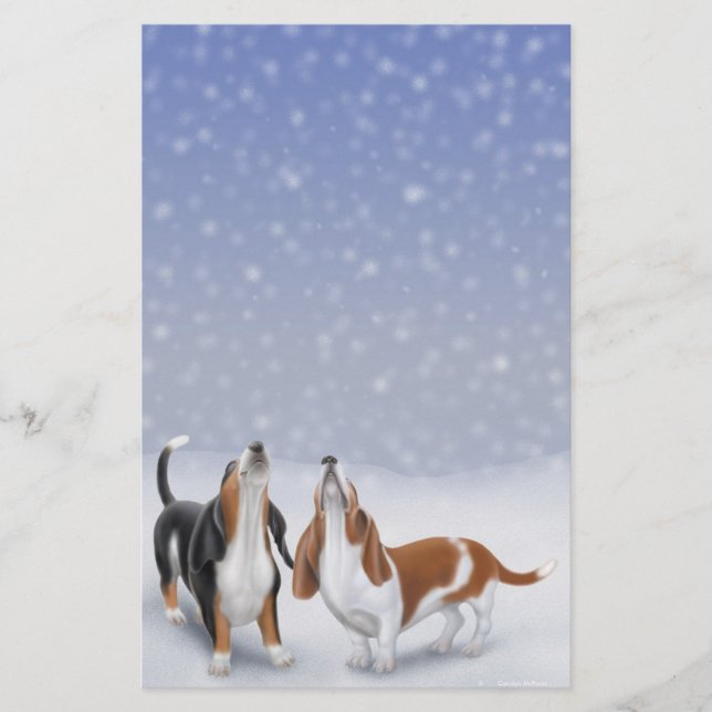 Singing Snow Bassets Stationery (Front)