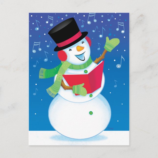 Singing Snowman Christmas Carol Music Postcard (Front)