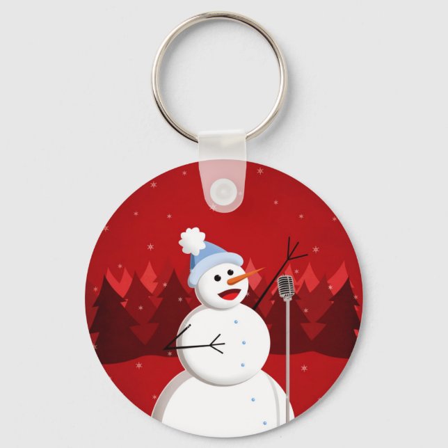Singing Snowman Red Christmas Key Ring (Front)