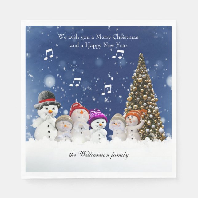 Singing Snowmen Merry Christmas - Personalize Napkin (Front)