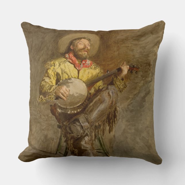Singing Spanish Cowboy w Banjo Playing Trail Song Cushion (Front)