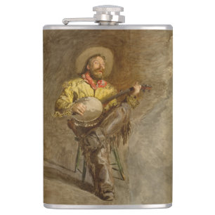 Singing Spanish Cowboy w Banjo Playing Trail Song Hip Flask