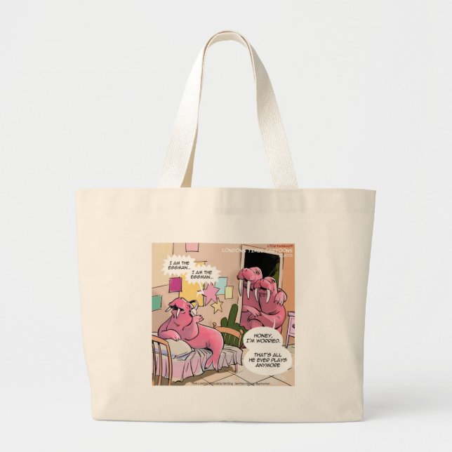 Singing Walrus Worried Parents Funny Large Tote Bag (Front)