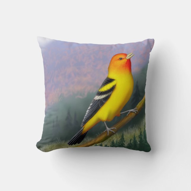 Singing Western Tanager Bird Pillows (Front)