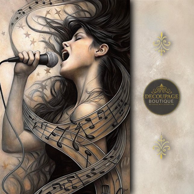 Singing Woman Wrapped in Musical Notes Decoupage Tissue Paper (Singing Woman Wrapped in Musical Notes Decoupage Tissue Paper)