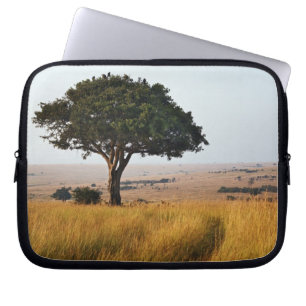 Single acacia tree on grassy plains, Masai Mara, Laptop Sleeve