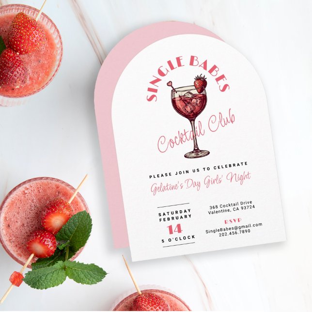 Single Babes Valentine's Day Pink Cocktail Party  Invitation (Creator Uploaded)
