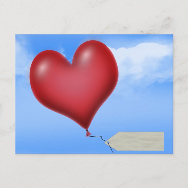 Single Balloon Heart With Message Tag Postcard (Front)